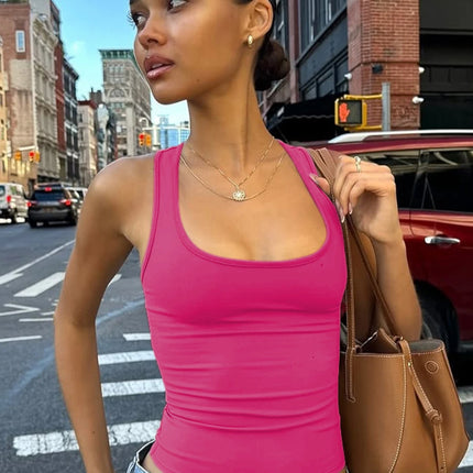 Hugcitar 2025 Summer Solid Straps Sexy Slim Crop Tank Top Women Casual Y2K Clothes Streetwear Party Sport Festival Wholesale