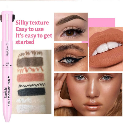 4 in 1 Multi-function Makeup Pen, Compact Travel Eyeliner, Lip Liner, Eyebrow Pencil, Highlighter Eyeshadow Pen