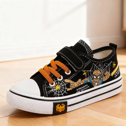 Children Canvas Casual Shoes Boys Cartoon Running Sneakers Spring Fashion Teenager Kid Black Red Red Shoes Size 26-37