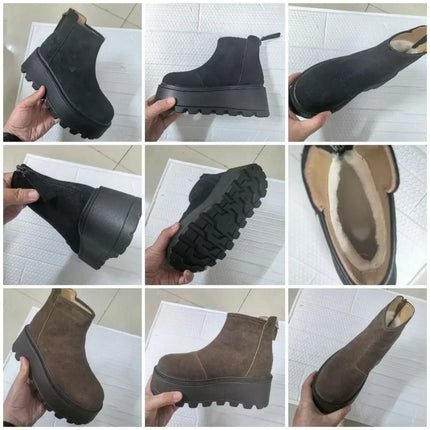 Fujin 7cm Suede Leather Snow Shoes Ankle Booties Platform Winter Boots Women Comfortable Non Slip Chelsea Boots Chunky Heel