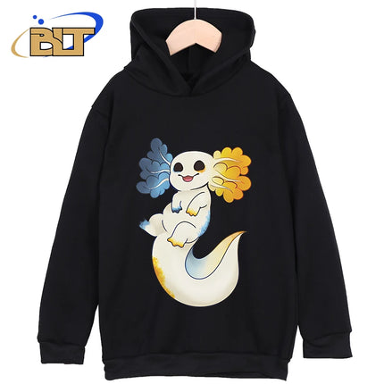 Axolotl Printed Kidswear Classic Sportswear For Boys and Girls New Hoodie for Kids in Black