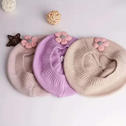 0-4Y Baby Girls' Cute Floral Beret Hat, 100% Cotton Knit Fabric, Lightweight Knit Cap for Infants Stretchable Thanksgiving