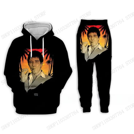 New Men Hoodie Pant Set Movie Scarface 3d Print Set Men Women Fashion Hoodie + Sweatpants 2Pcs Sets Sport Tracksuit Tony Montana