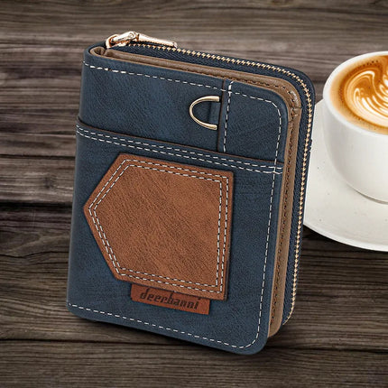 New European American Business Men's Patchwork Bifold Wallet Minimalist Foldable Zipper Slim Dollar Coin Purse