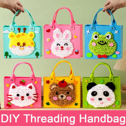 DIY Sewing Felt Bag Set Kids Education Toy Cute Cartoon Animal Hand Bag Safe Needle Thread Craft Kits for Girls Birthday Gifts