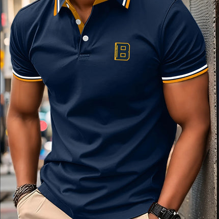 Men's Summer Short-sleeved Polo Shirt with A Collar and Contrasting Color Stripes - Fashionable and Casual Attire