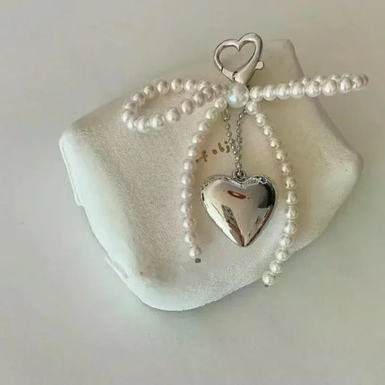 2025 New Korean Sweet Pearl Bow Keychain Heart Pendant Keyring Y2K Aesthetic Key Holder for Girls Bag Pendant Accessories