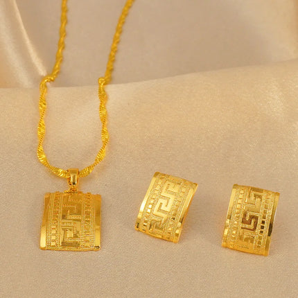 Ethiopian Jewelry Set Gold Eritrean Ethnic Style Habesha Square Necklace Pendant Earrings Saudi National Day