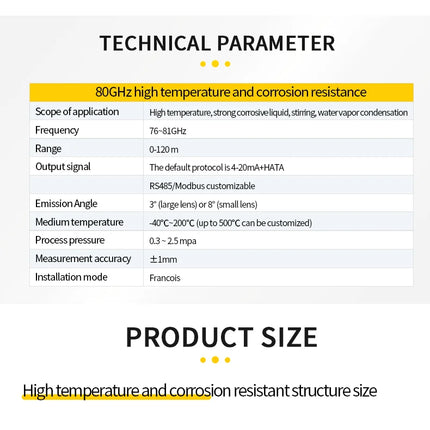 High-Temperature Radar Level Sensor DC24V RS485 4-20mA Hart Radar Level Meter for Water, Liquid, Oil Tank Level Measuring Tool