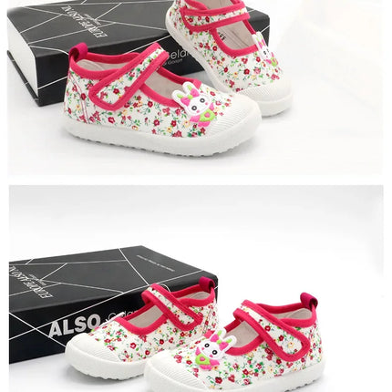 JGSHOWKITO Girls Canvas Shoes Soft Sports Shoes Kids Running Sneakers Candy  With Cartoon Rabbit Carrots Prints Children