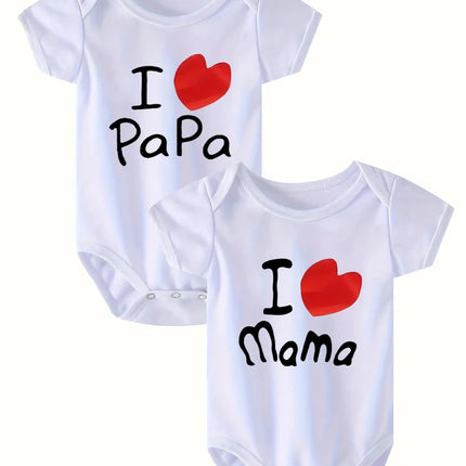 "I Love Mama & Papa" Letter Print Baby Boys Girls Romper Short Sleeve Infant Jumpsuit Clothing Newborn Costume