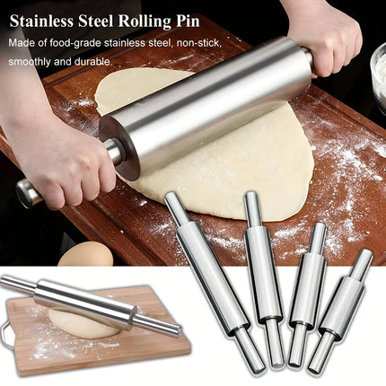 Thick Stainless Steel Rolling Pin with Anti Slip Handle，Heavy-duty Dough Roller | Suitable for Pizza, Cookies, Pastries, Baking