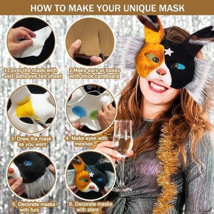 6/12 Sets Therian Mask Kit Paper Blank Masks Half Face Hand-painted Cat Mask DIY Masks For Masquerade Cosplay Party Gifts
