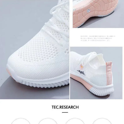 Summer Small White Shoes for Women's Casual Flying Knitted Shoes Comfortable Soft Sole Breathable Running Students' Shoes