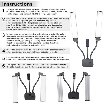 45W LED Video Light Double Arms Fill LED Light Selfie Light Long Strips LED Light for Photo Studio Live Broadcast Tiktok Stream