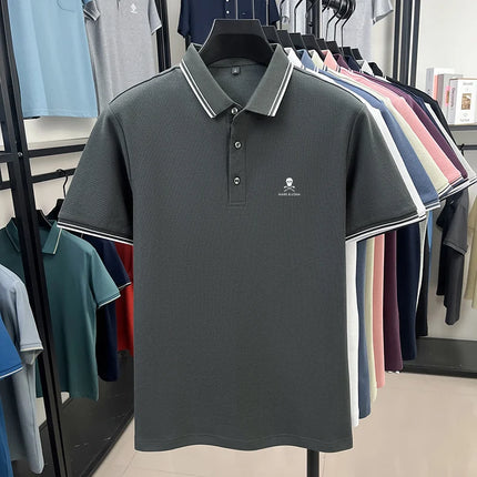 Fashionable men's short sleeved striped polo shirt brand printed top summer 100% cotton comfortable breathable casual T-shirt