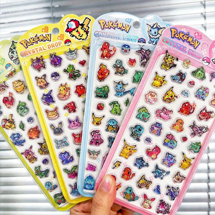 Anime Pokemon 3D Embossed Solid Stickers Mosaic-style Pikachu Charmander Squirtle Bulbasaur Pop-Up Sticker Decals Toy