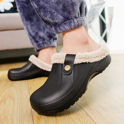 KANCOOL Fur Lined Clogs Shoes For Women Men Winter Indoor Outdoor Waterproof Plush Slippers Cozy Warm House Slippers Garden Shoe