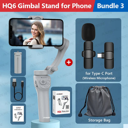Handheld 3-Axis Gimbal Stabilizer for Smartphone, for iPhone Cellphone Record Video Vlog Phone Anti-Shake with Fill Light