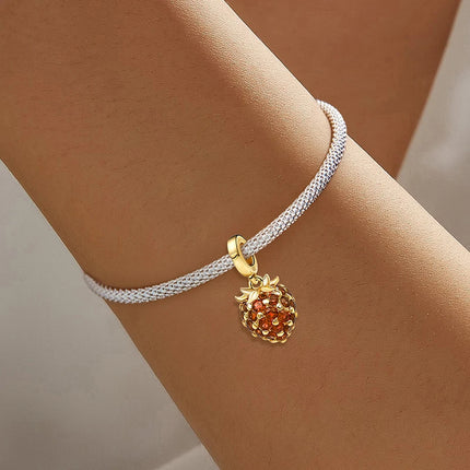 925 Sterling Silver Pink Cake Cherry Pineapple Strawberry Cherry Pendant Charm Ball Suitable for Bracelets DIY Women's Jewelry