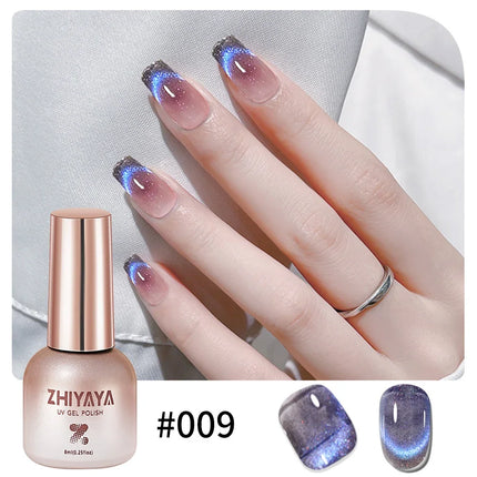 8ml Water Light Cat Eye Gel Nail Polish Nude Color Sparkling Glass Semi Permanent Jelly Moonlight Magnetic Nail Polish