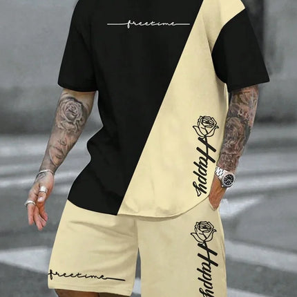 Summer Casual Men's T-Shirt and Shorts Set 2026 Sportswear Set Plus Size Short-Sleeve T-Shirt Drawstring Pocket Shorts Set
