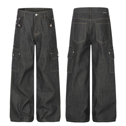 Men High Street Fashion Multi-Pocket Loose Casual Wide Leg Cargo Jeans Women Y2k Streetwear Denim Baggy Jeans Pants Trousers