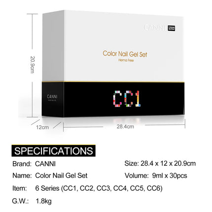 CC8 New Kit CANNI 9ML Nail Gel Polish HEMA/TPO FREE 30pcs Color Gel Pigment Professional Long Wear Top Coat Gel Varnish Set