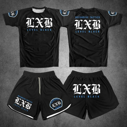V1 LXB AJJ Quick Drying Black Rash Guard Gym Set Levelxblack Jersey RANKED V2 NIVEL NEGRO T-shirt And Shorts Combo for Fitness