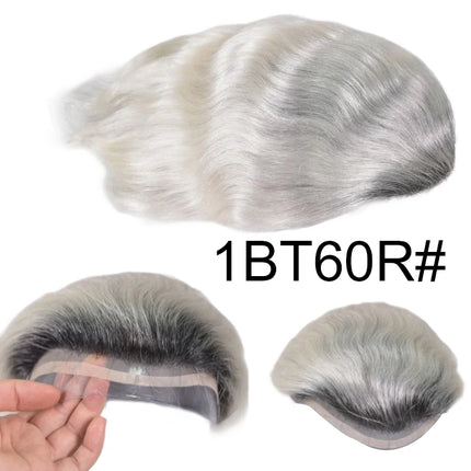 Bleached Knots Men Toupee Lace Front Hair Prosthesis Man Lace PU Base Indian Human Hair Wigs Natural Hair Replacement Hairline