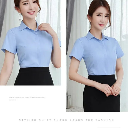 White Women's Shirt Short Sleeve Spring Summer New Work Uniform Formal Long Sleeve Black Blue Professional Clothing Female Blouse