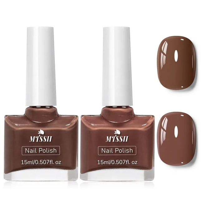 2Pcs/Set 15ml Red Brown Glass Bottle Gel Nail Polish Set NoWipe Top Soak Off UV LED Nail Lacquer Glitter Color Art Nail Polish