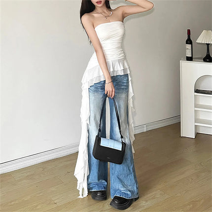 Fashion 2025 Ribbon Chest Top Women Spring Summer New Sexy Solid Vest Female Sleeveless Sweet Y2k Streetwear Lady Party Club