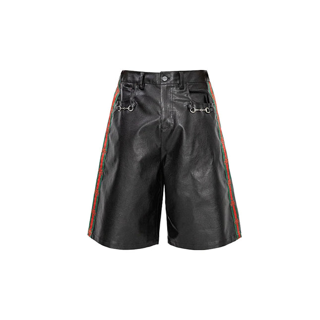Nerazzurri Summer Patchwork Pu Leather Shorts for Men Cool Handsome Luxury Designer Calf-Length Pants Emo Menswear Clothes 2026