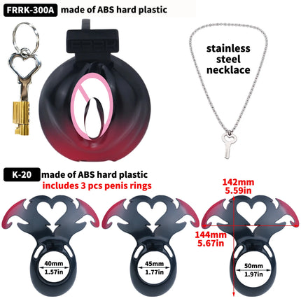 FRRK Mini Devil's Heart Sissies Chastity Pant Cage Male Bondage Lock 3PCS Penis Rings Wearable Abstinence Intimate Adult Toy