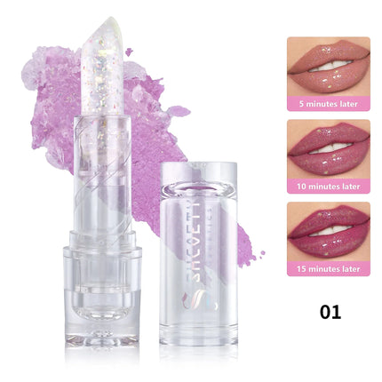 3Color Glitter Color-Changing Lip Balm,Anti-Drying and Long-Lasting Moisturizing Lip Oil, Moisturizing Jelly Lipstick Makeup