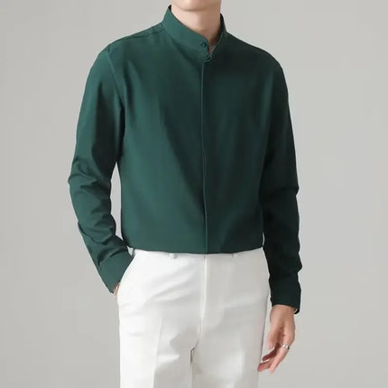 New Autumn Men's Shirt Lightweight Chic Korean Style Slim Fit Ice Silk Long Sleeve Casual Business Shirt Trendy