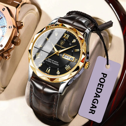 POEDAGAR Original Luxury Men's Watch Waterproof Luminous Date Week Sports Men's Watches Classic Business Quartz Leather Men Watch