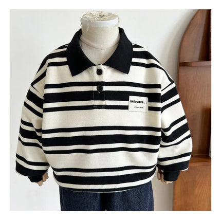 Kids Boys Lapel Long Sleeve Stripe T-Shirt Tops Boys Spring Autumn Children's Casual Polo Shirt Clothing for Boys Clothing