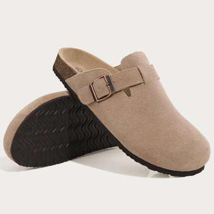 Litfun Suede Cork Clogs For Women Men Genuine Summer Clogs with Arch Support Cork Leather House Mules Shoes Thick Beach Sandals
