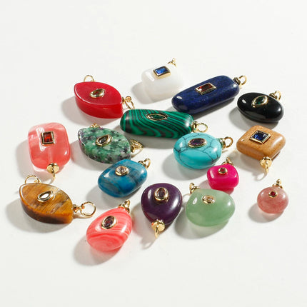 Bohemian Natural Stone Bead Charms For Jewelry Making Supplies Blue Green Stone Zircon Dijes Diy Earrings Bracelet Necklace