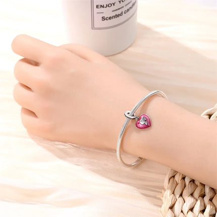 100% 925 Sterling Silver Fashion Pink Princess Skirt Bag Lipstick Charms Beads Fit Qikaola Original Bracelets DIY Jewelry Gifts
