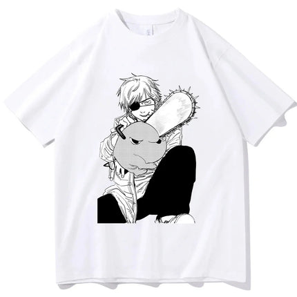Chainsaw Man cotton shirt teen University graphic Grunge Retro t-shirt Classic Punk 2000s Trendy