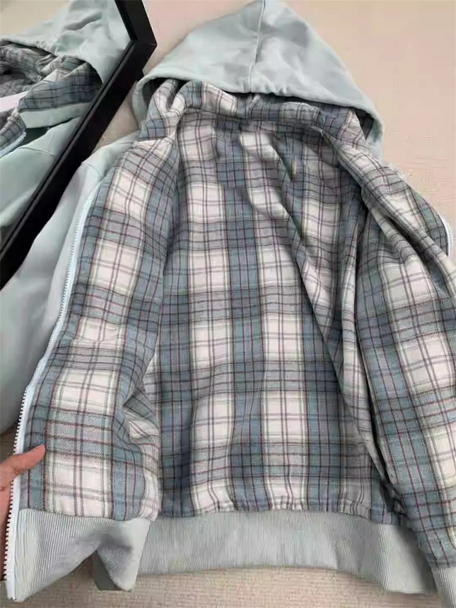 New Grid Splicing Hooded Hoodie Spring And Autumn Dressing Up Collection Casual Fashion Trends Versatile Laziness Feeling