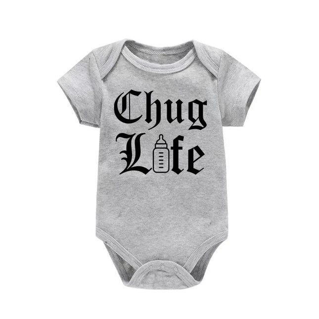 Chug Life Funny Milk Bottle Printed Newborn Baby Bodysuit Short Sleeve Infant Girls Rompers Summer Toddler Boys Ropa Clothes