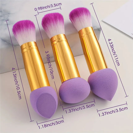 3 Pcs Double Ended Purple Makeup Sponge and Brush Set, Easy to Use, Portable Travel Set
