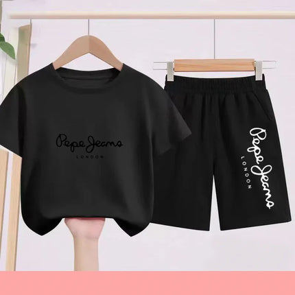Children's Sportswear Set - White T-shirt + Shorts - Personalized Letter T-shirt Suitable for Boys and Girls Aged 3 to 13