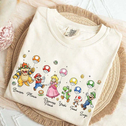 Super Mario Balloon Shirt Mario Luigi Peach Princess T-Shirt 2026 Summer Men Women Fashion Y2K Hip-hop Cotton Oversized T-shirt
