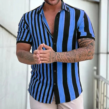 Hawaiian Men's Shirt Summer Fashion Sexy Striped Printed Shirts For Men Casual Tops Tee Male Clothing Oversized Camisa
