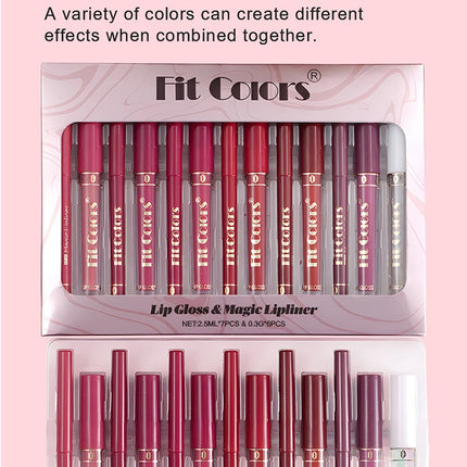 Matte Lip Gloss & Lipliner Pen Set Makeup Women Gift 24h Long-lasting Waterproof Non Stick Cup Mirror Lipstick Sexy Lips Makeup